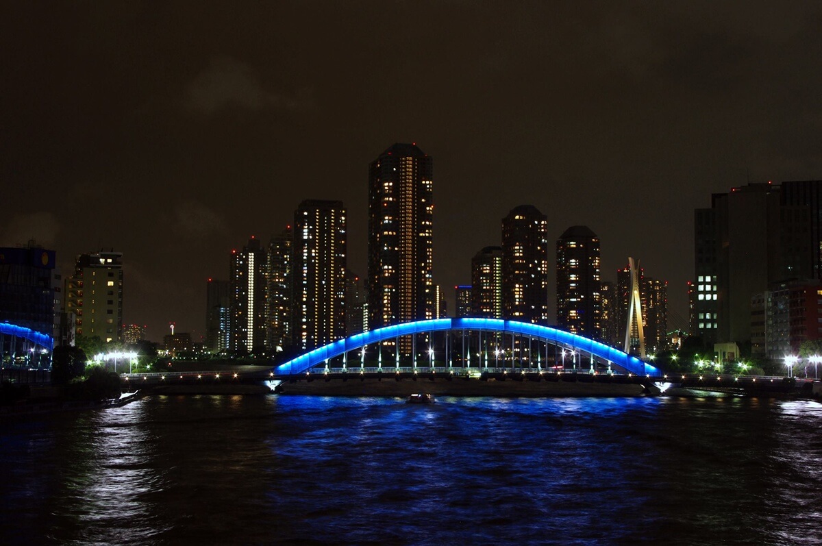 隅田川大橋から眺めた夜の佃島方面