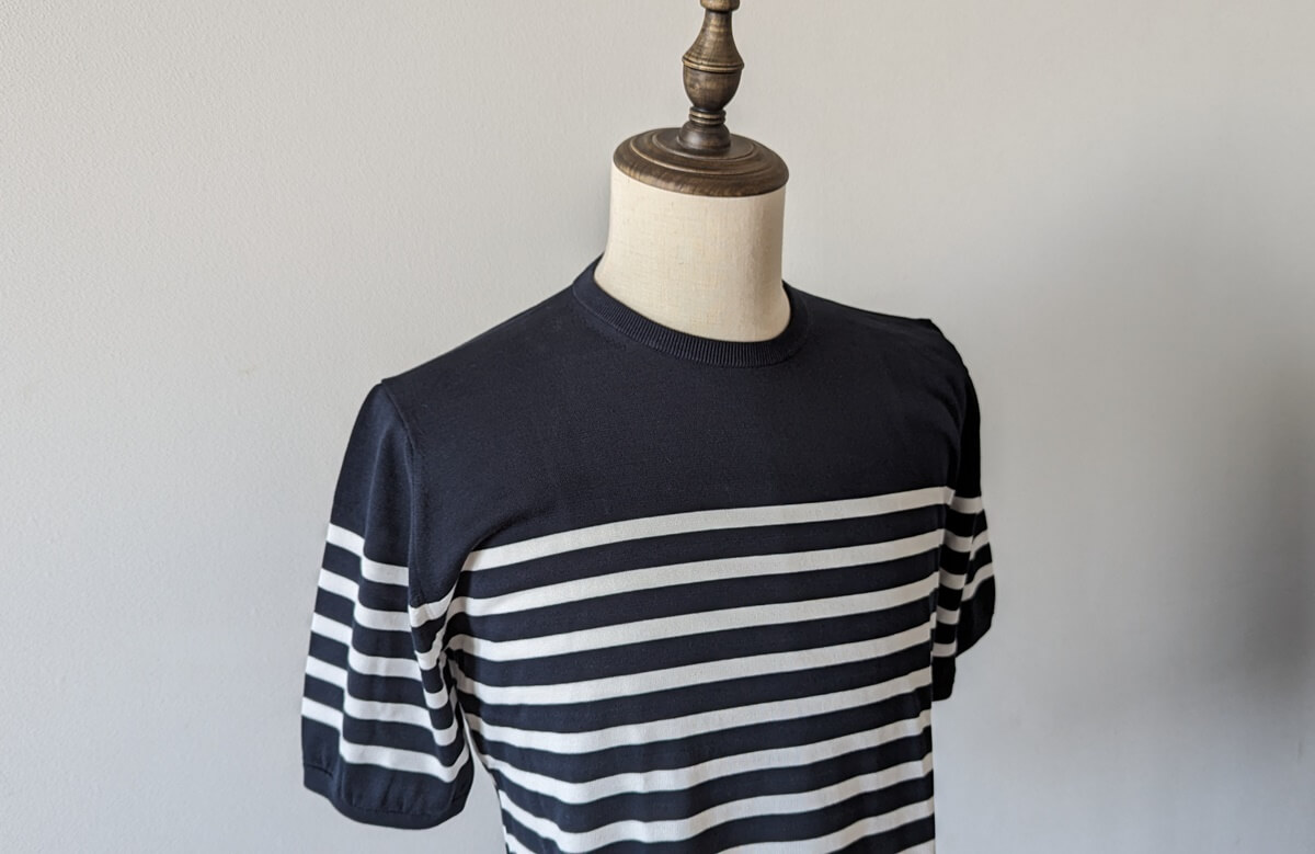 クロスクローゼット Border Knit T-shirt スビンプラチナムニット Color: Navy×White